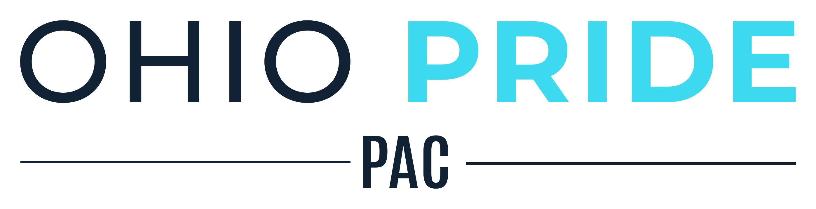 Ohio Pride PAC wordmark, navy and light blue on white