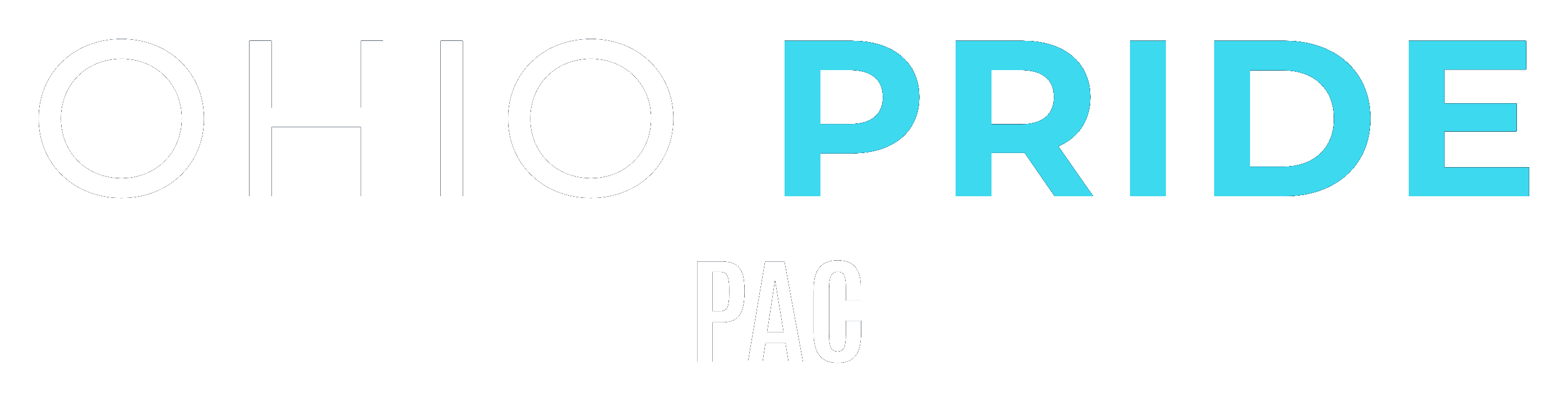 Ohio Pride PAC wordmark, white and light blue on navy